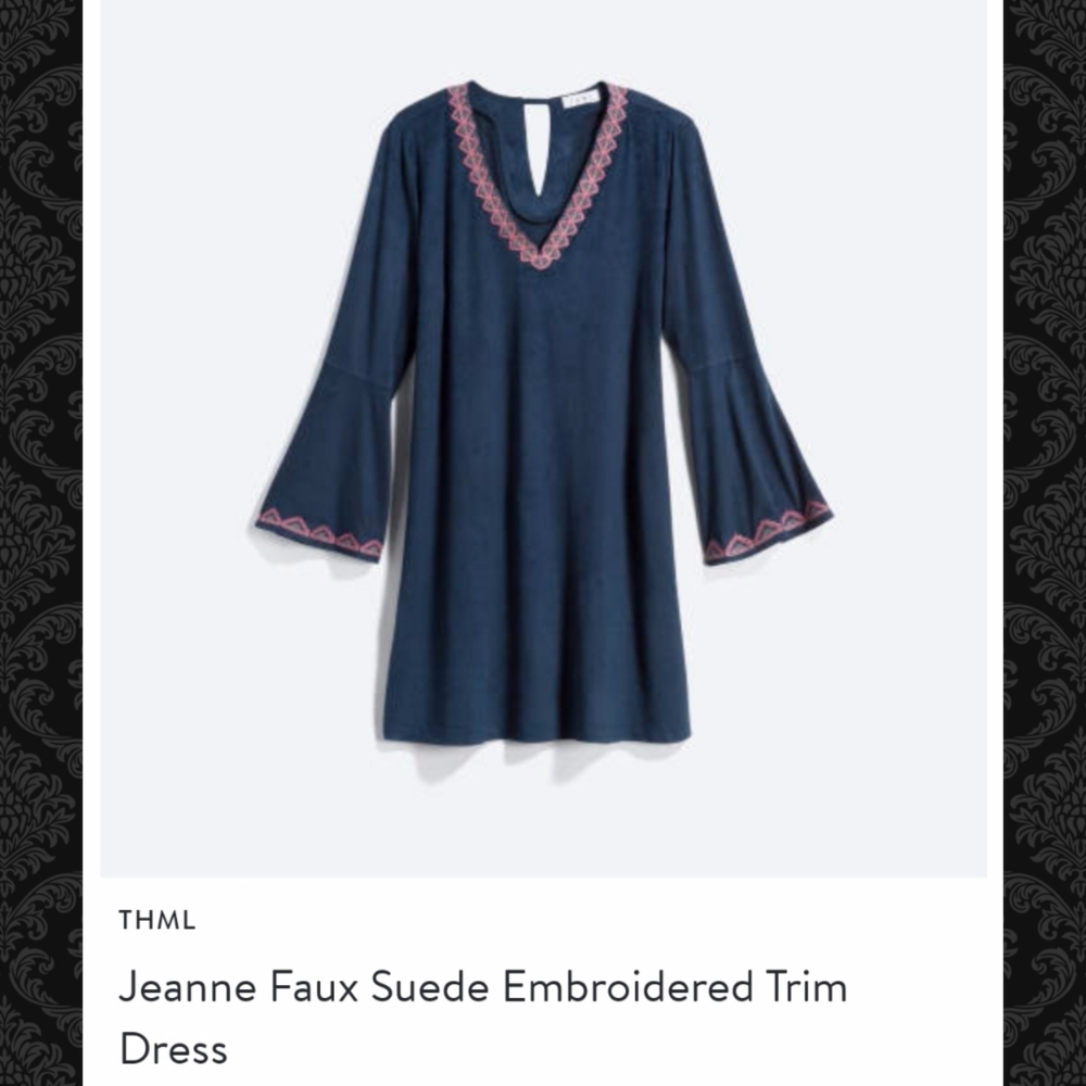 NWT THML Jeanne Faux Suede Embroidered Trim Dress- Small